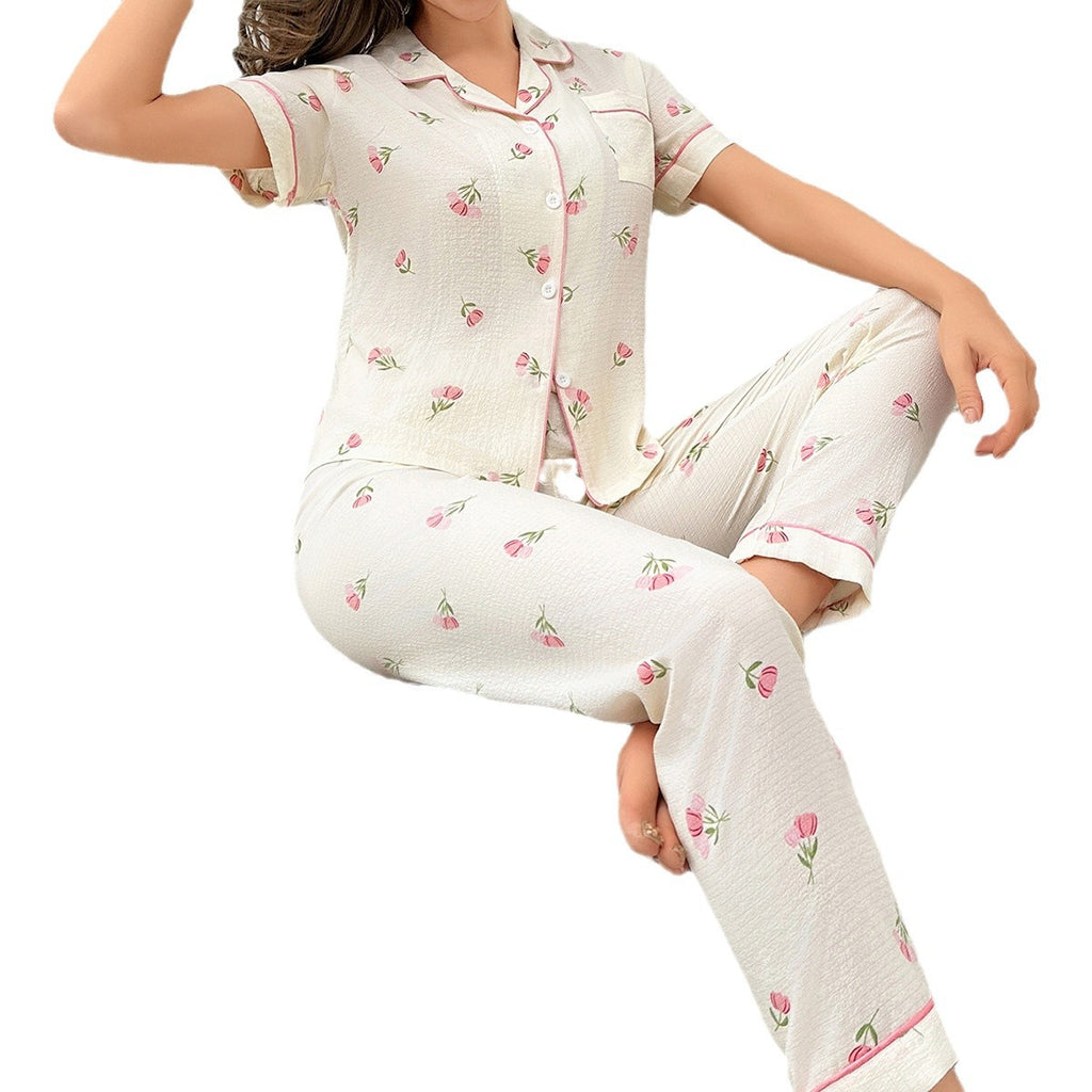 Middle East  Best-selling Short Long Home Wear Pink Tulip Pajamas
