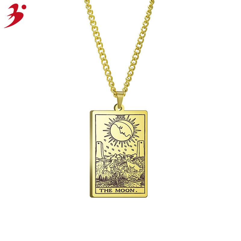 Helios Tarot Stainless Steel Real Gold Plating Pendant Religious Ornament Christmas Gift Men's Sweater Necklace