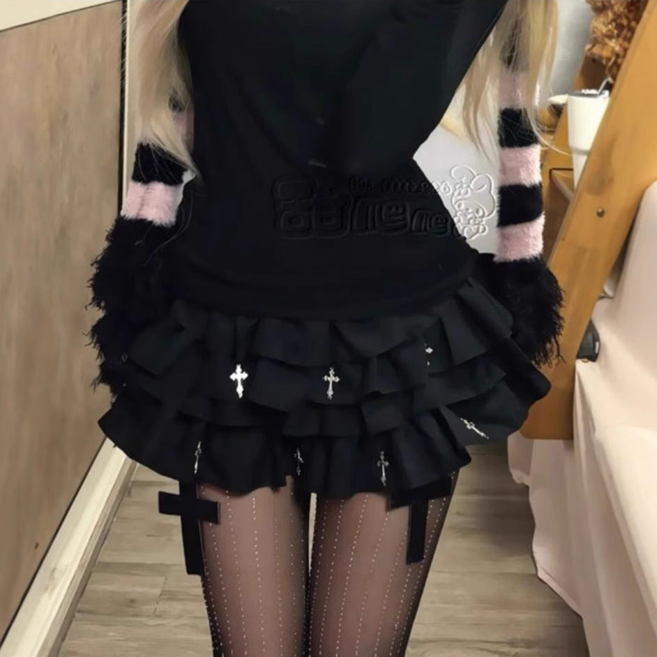 Gothic Dark Cross Cake Puff Skirt Pants Ballet Skirt Bubble Shorts Sexy Personality Style