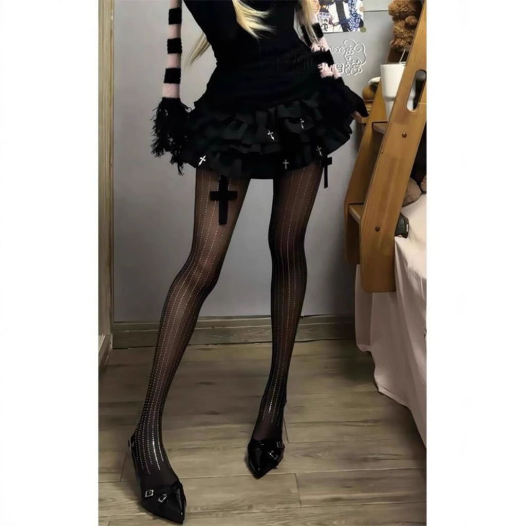 Gothic Dark Cross Cake Puff Skirt Pants Ballet Skirt Bubble Shorts Sexy Personality Style