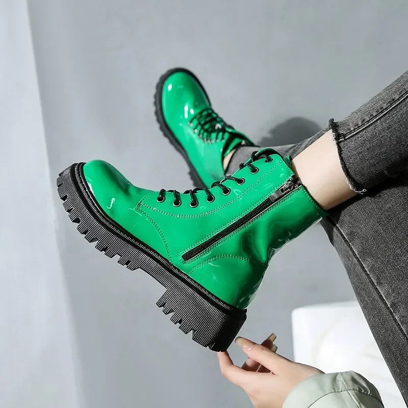 Women Colorful Fashion Ankle Boots Gothic Platform Punk Winter Black High Heels Sexy Ladies Shoes Combat Boots for Women