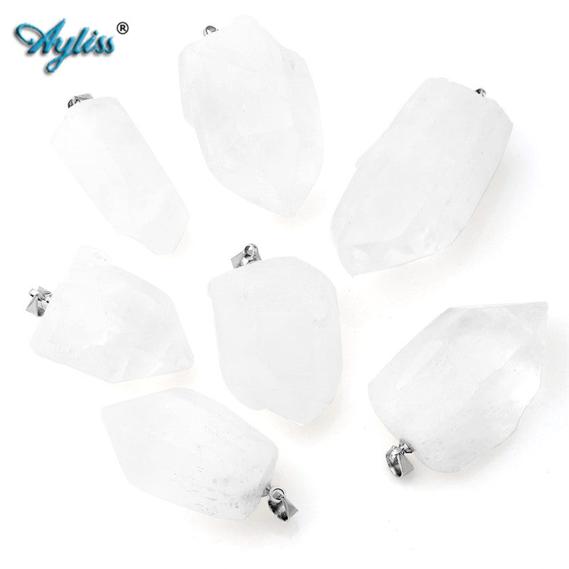 1pc Irregular Stone Rock Crystal Quartz Natural Lapis Lazuli Gem stone Circle Pendant Necklace Gifts Pendant Jewelry