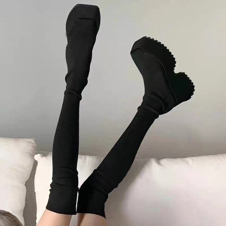 Brand Fashion Women’s Gothic Platform Ankle Boots New Chunky Heels Halloween Knee High Boots Punk Style Motorcycle Boots