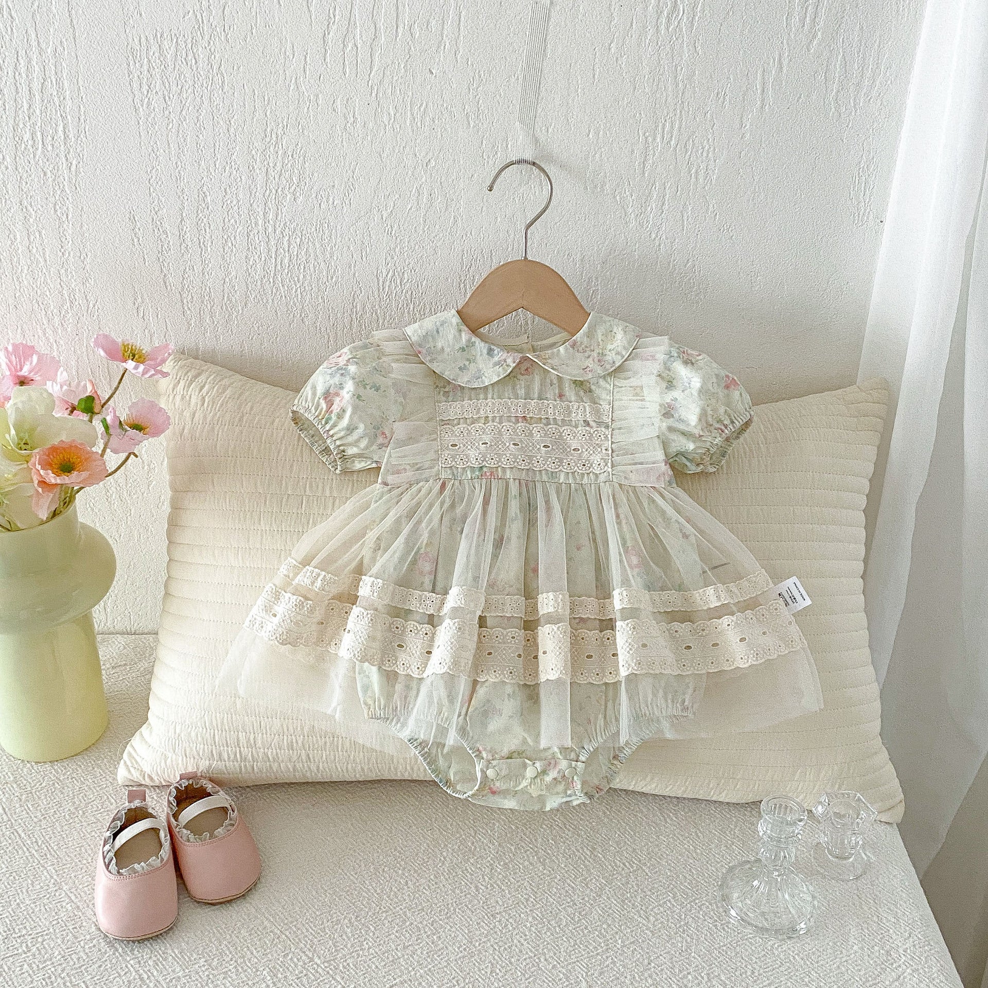 Baby Girl Summer Outfit, Newborn Princess Romper Clothes for 1 Month 100 Days Celebration, A-Class Infant Bodysuit Dress