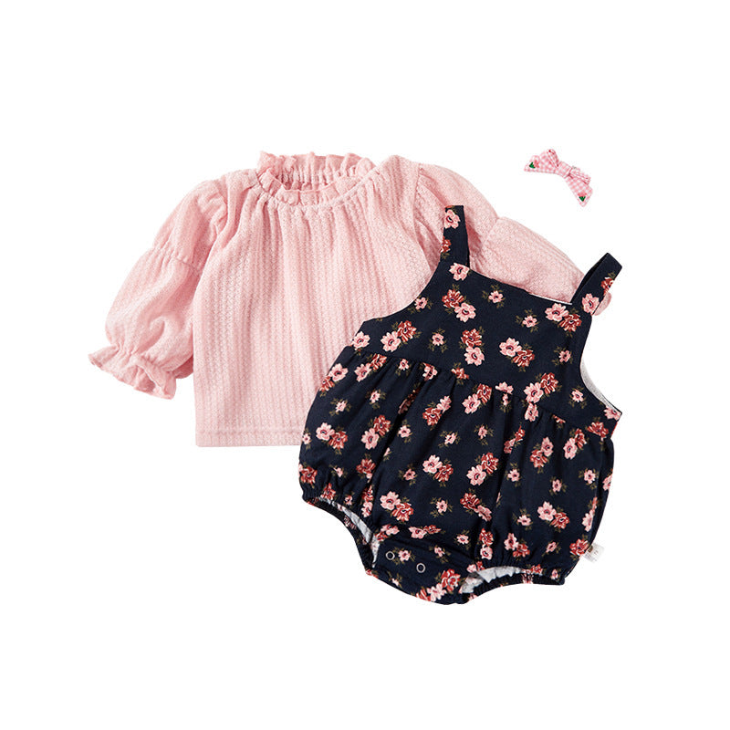 Baby Spring Outfit Stylish Infant Baby Romper Floral Onesie 2-Piece Set Spring Autumn Clothes