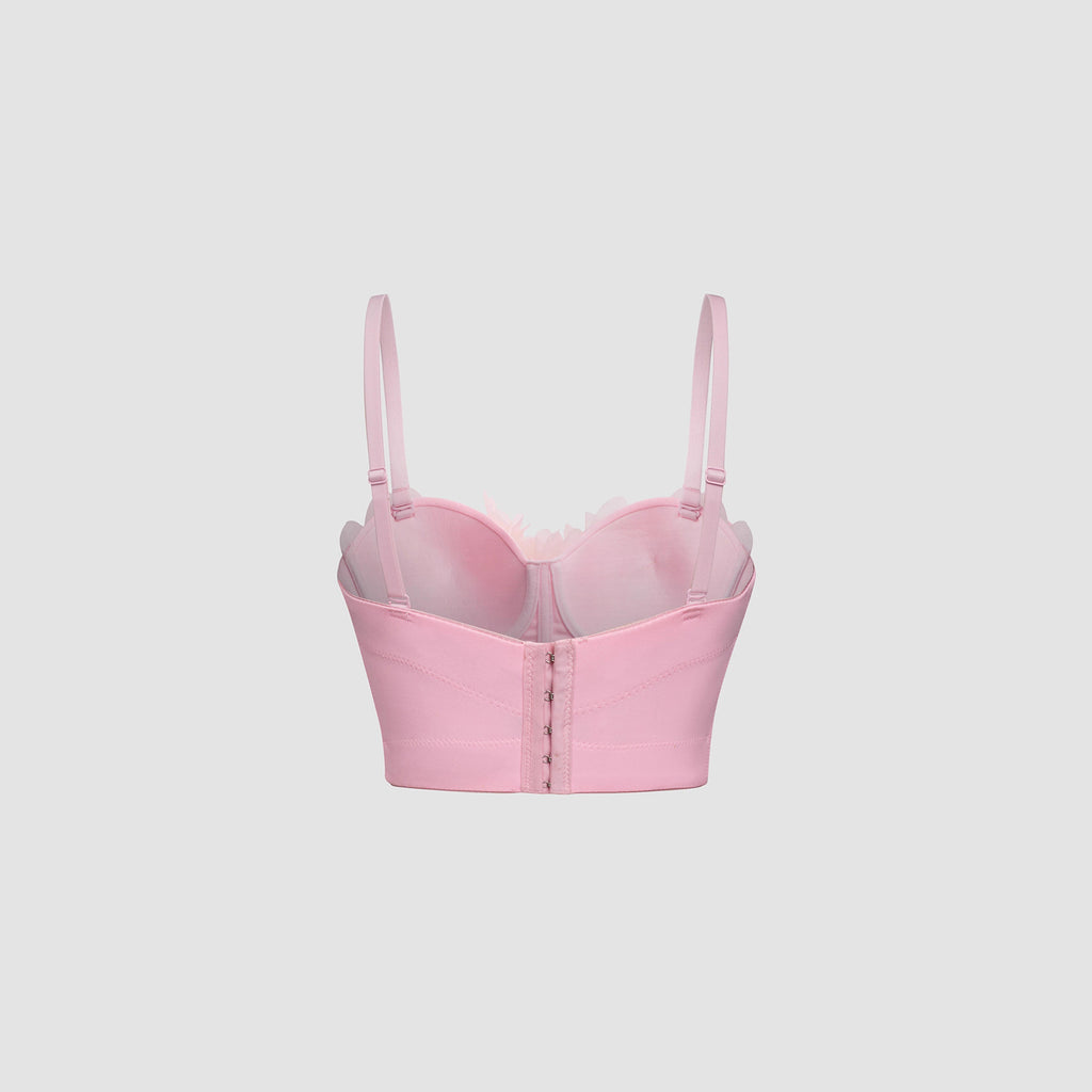 Pink Strapless Floral Tassel Fairy Fitted Shaping Boned Bustier