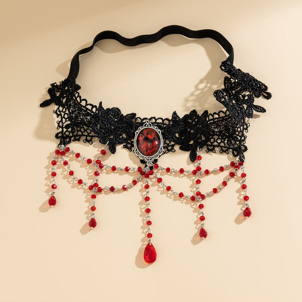 Gothic style pure desire lace leg chain blood drop red imitation crystal sexy leg ring JK tassel leg chain