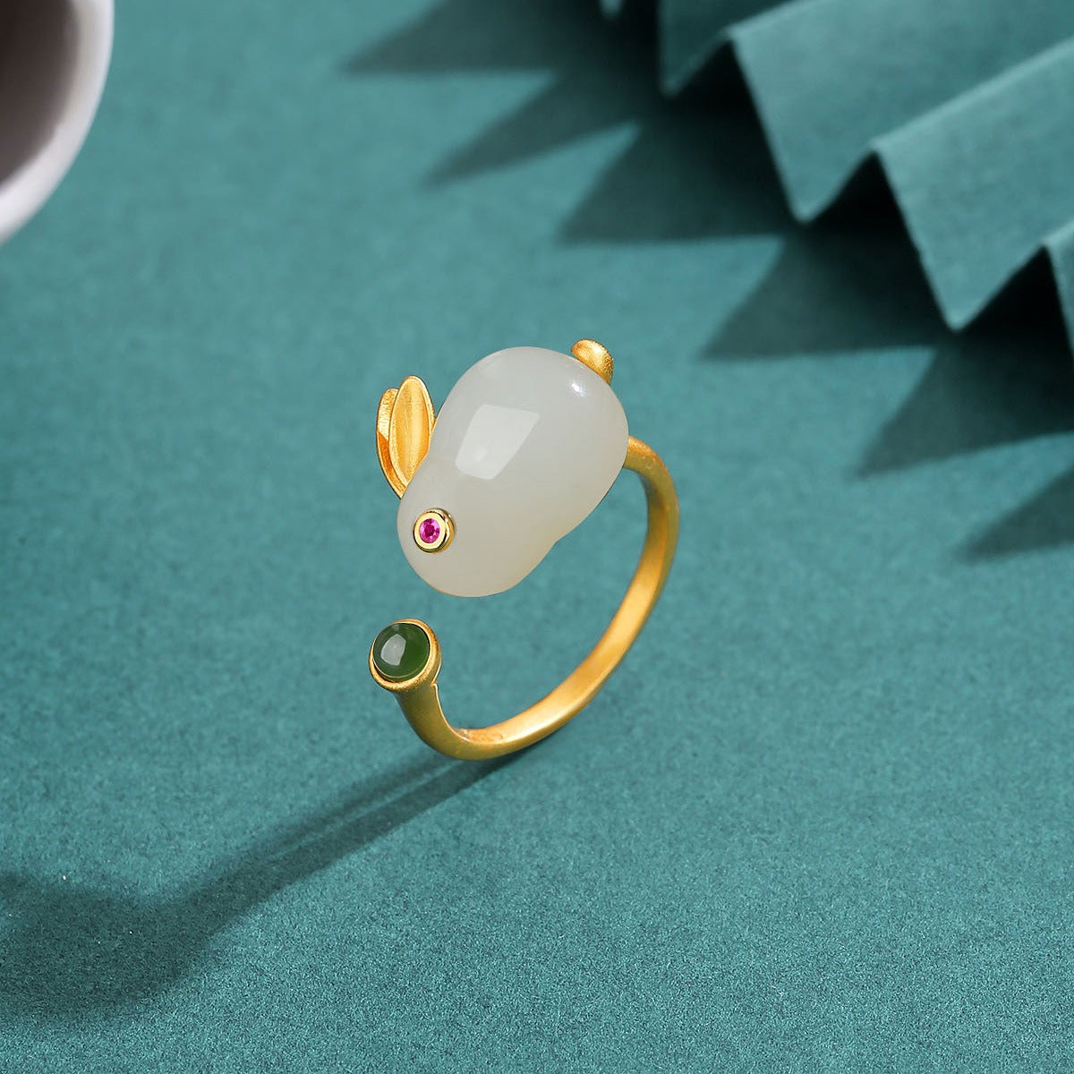Hotan Jade Rabbit Pendant S925 Silver Gilded Lovely Jade Rabbit Earnail Necklace Bracelet Ring Fairy Jewelry