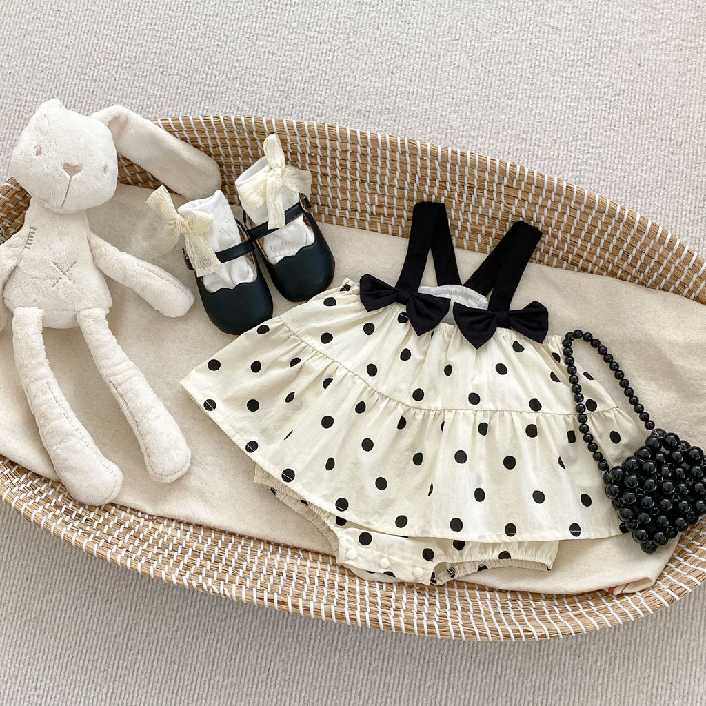 Summer Baby Girl Clothes Bow Strap Bodysuit Cute Polka Dot Princess Romper Dress Crawling Suit