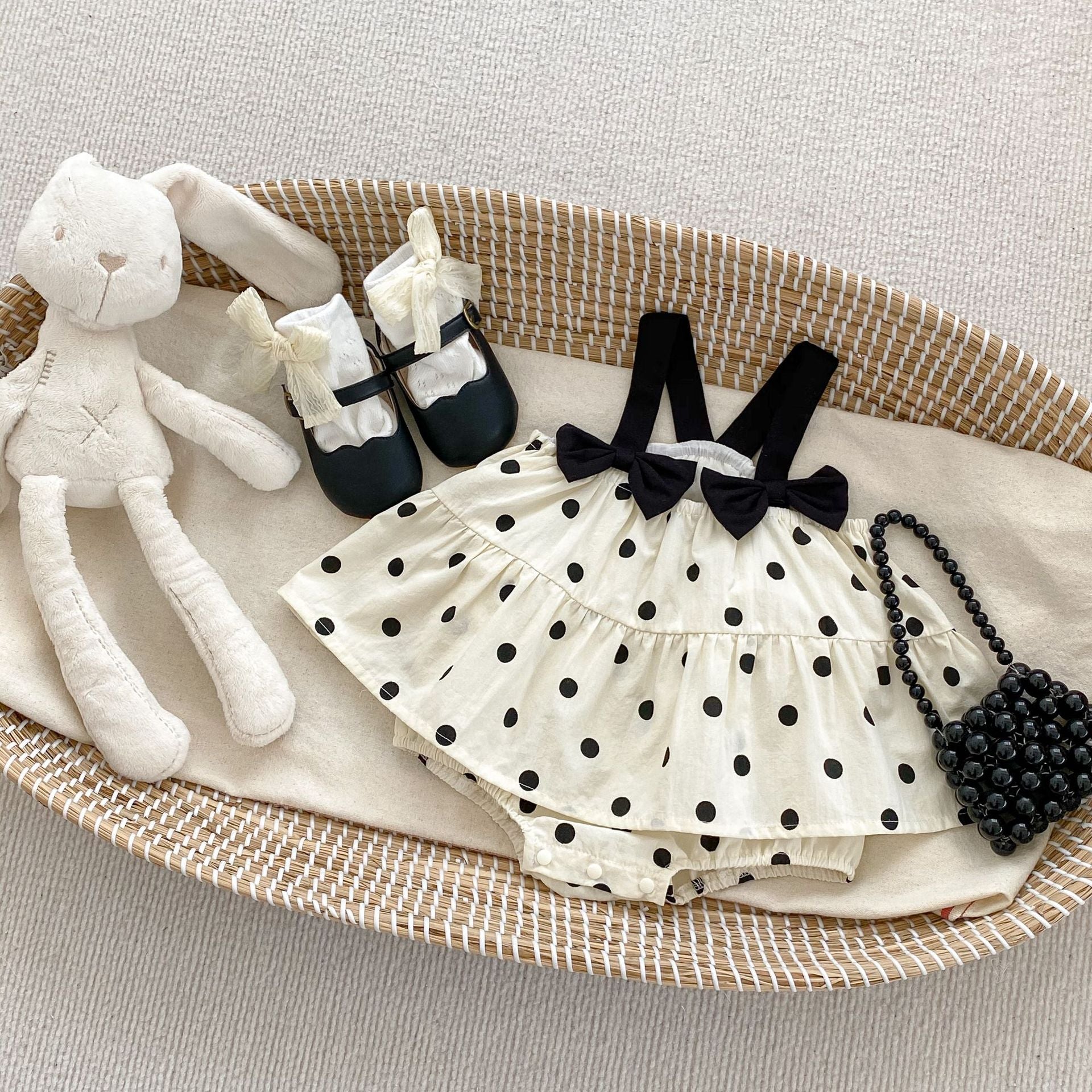 Summer Baby Girl Clothes Bow Strap Bodysuit Cute Polka Dot Princess Romper Dress Crawling Suit