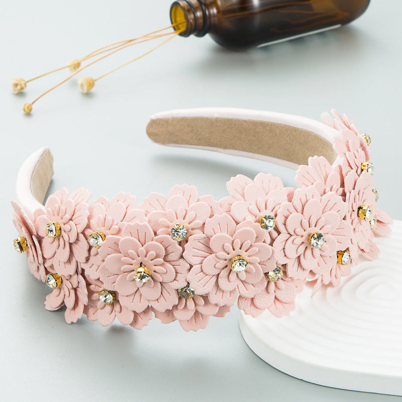 Korean Style Small Fresh Color Flower Glass Drill Retro Headband Female Trend Hairband Hair Accessories