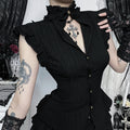 Dark retro open neck gothic wood ear pinching waist top for women