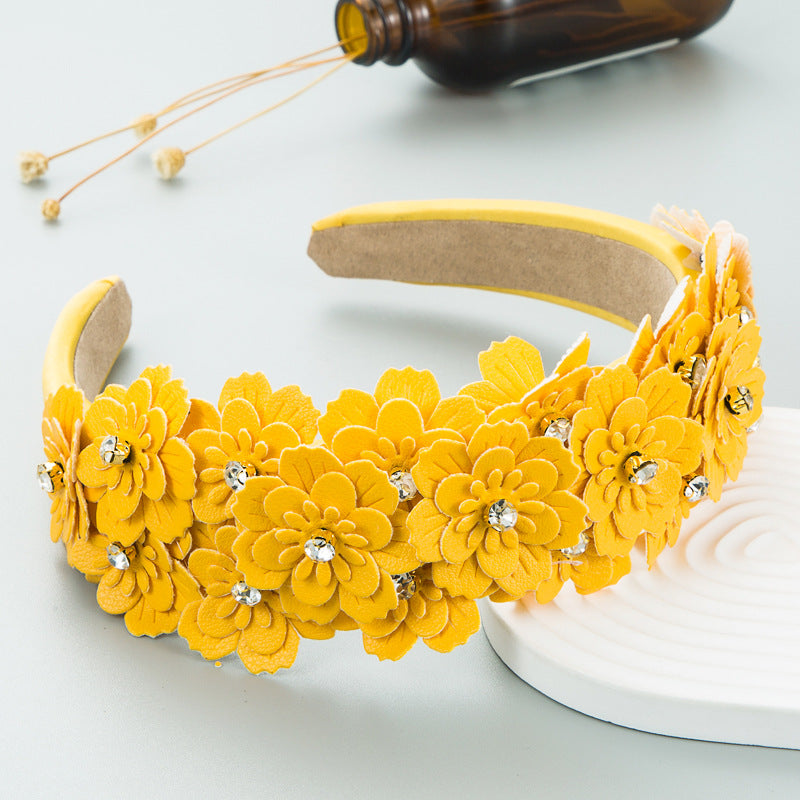 Korean Style Small Fresh Color Flower Glass Drill Retro Headband Female Trend Hairband Hair Accessories