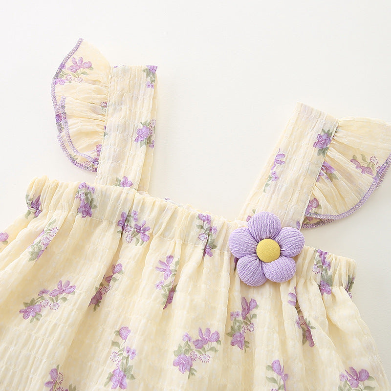Cute Baby Girl Summer Romper Newborn Infant Double Layer Bodysuit Strap Triangular Diaper Cover