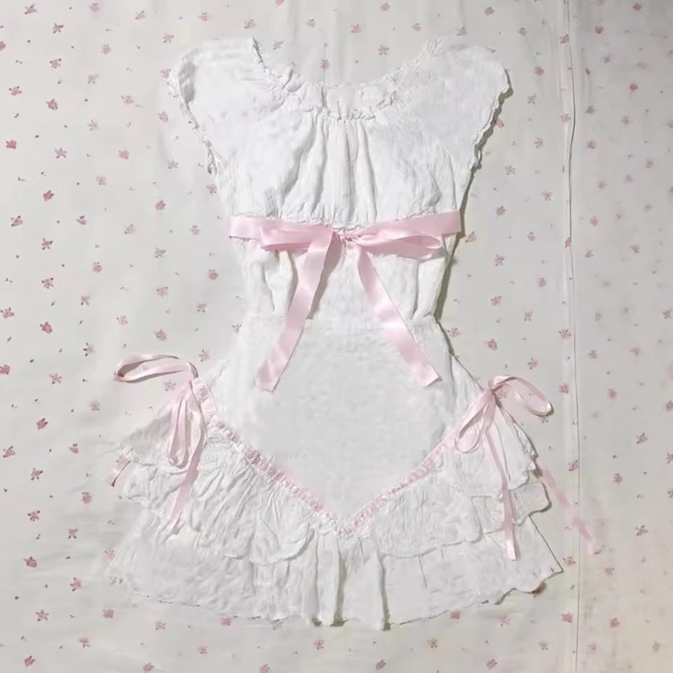 Sweet Fresh Fairy Style Bow Lace Versatile Women's Dress