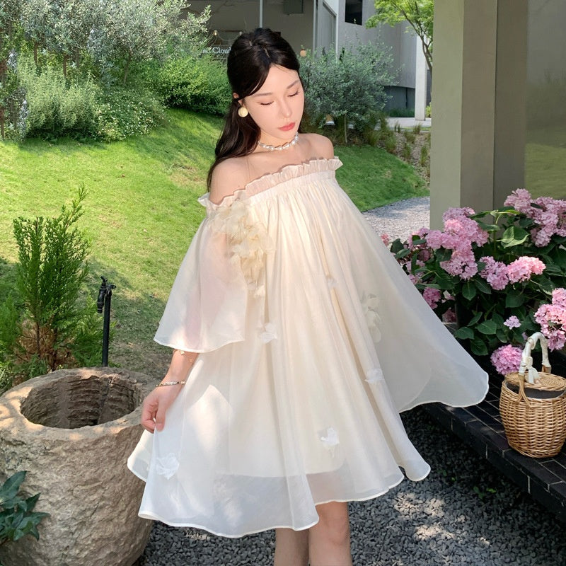 Elegant Vacation Style Dress One-Shoulder Robe Bridesmaid Fairy Dress