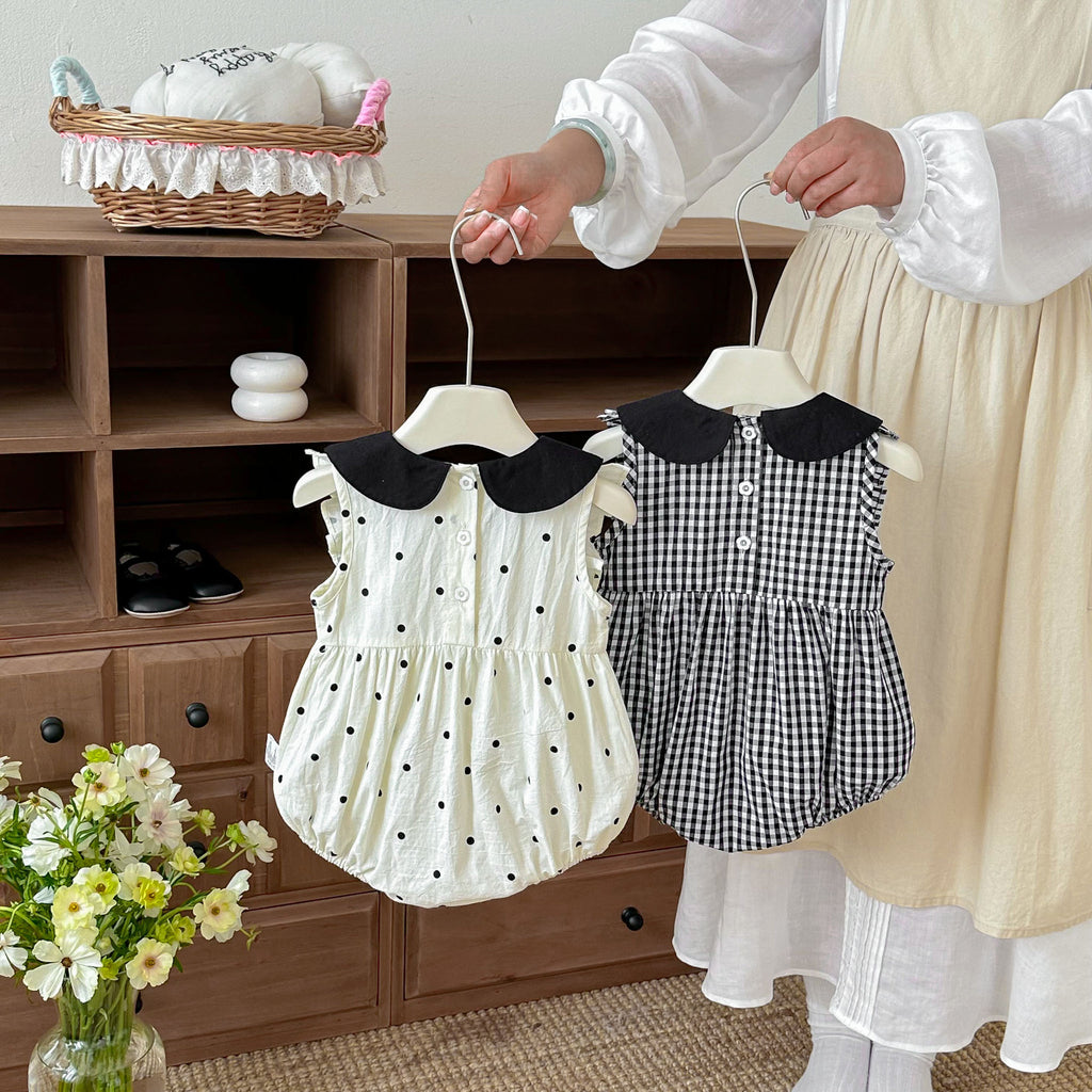 Baby Summer Lightweight Clothes, Sweet Polka Dot and Plaid Girl Baby Vest Onesie, Newborn A-Class Clothing for Summer