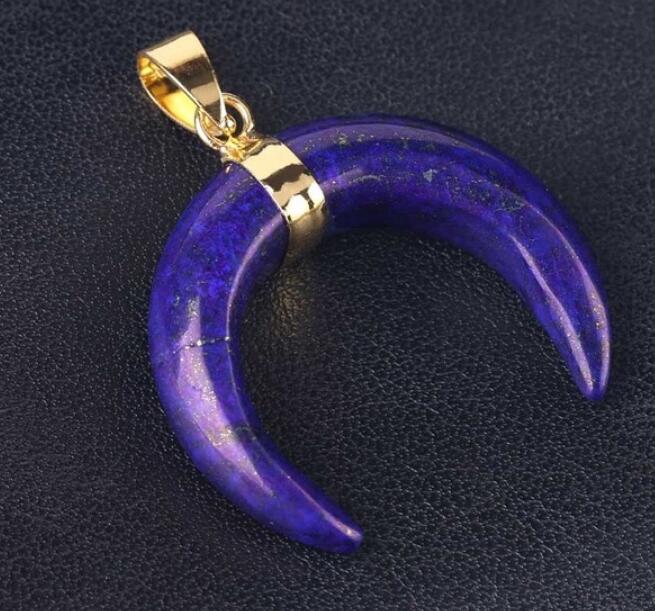Natural Stones Crescent Moon Necklaces Pendants Purple Crystal Pink Quartz White Stone Gold Color Reiki Women Jewelry