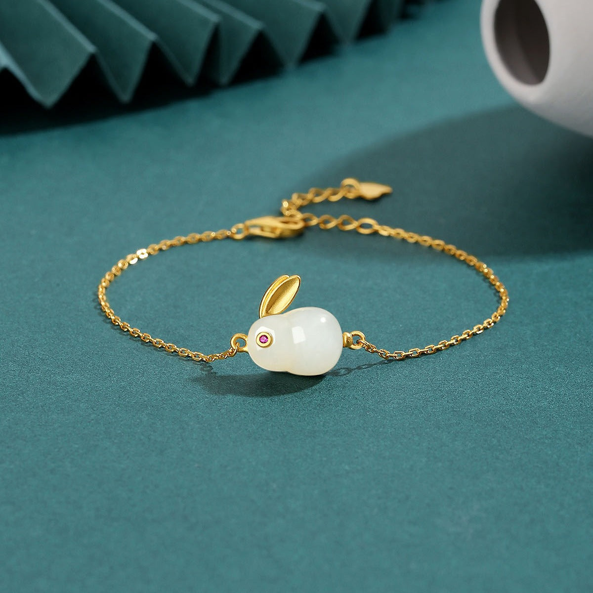 Hotan Jade Rabbit Pendant S925 Silver Gilded Lovely Jade Rabbit Earnail Necklace Bracelet Ring Fairy Jewelry
