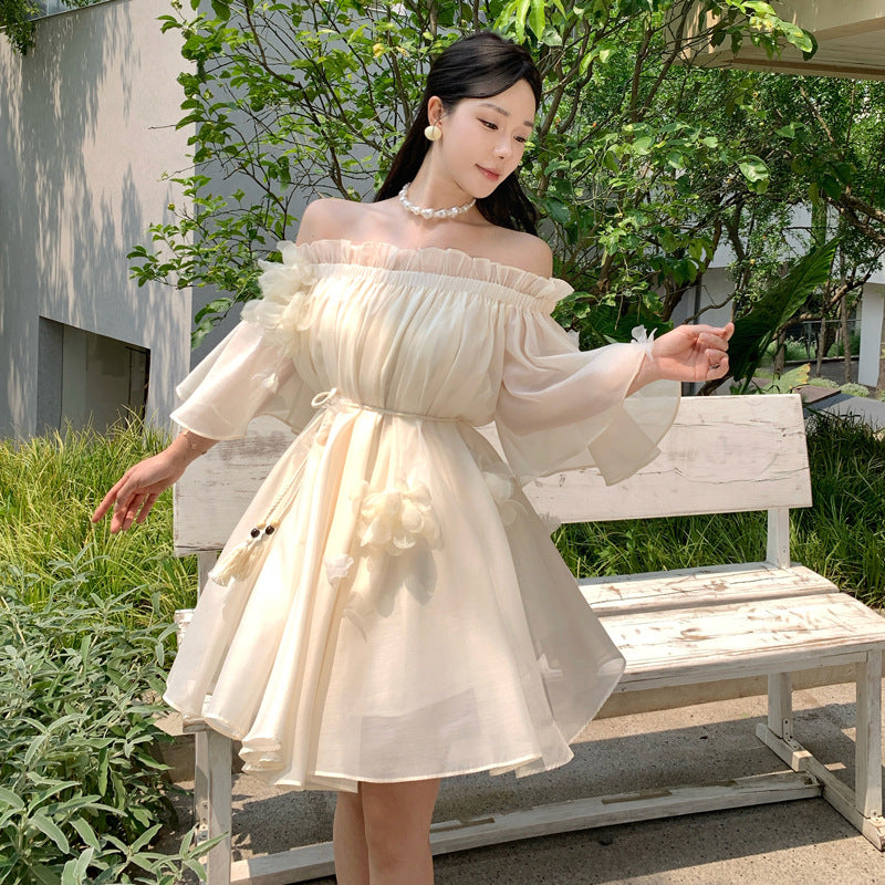 Elegant Vacation Style Dress One-Shoulder Robe Bridesmaid Fairy Dress