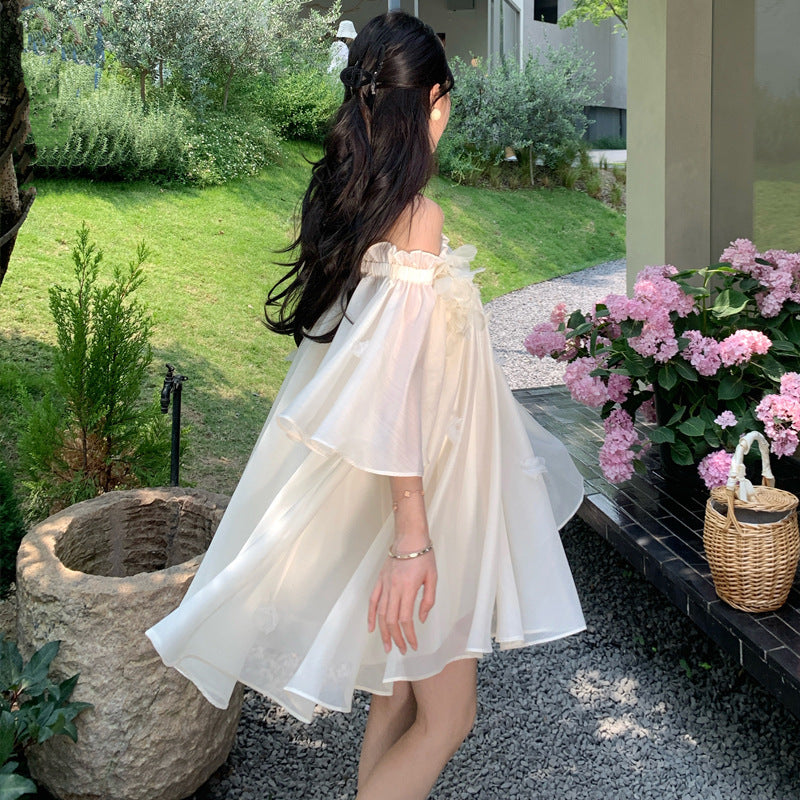Elegant Vacation Style Dress One-Shoulder Robe Bridesmaid Fairy Dress