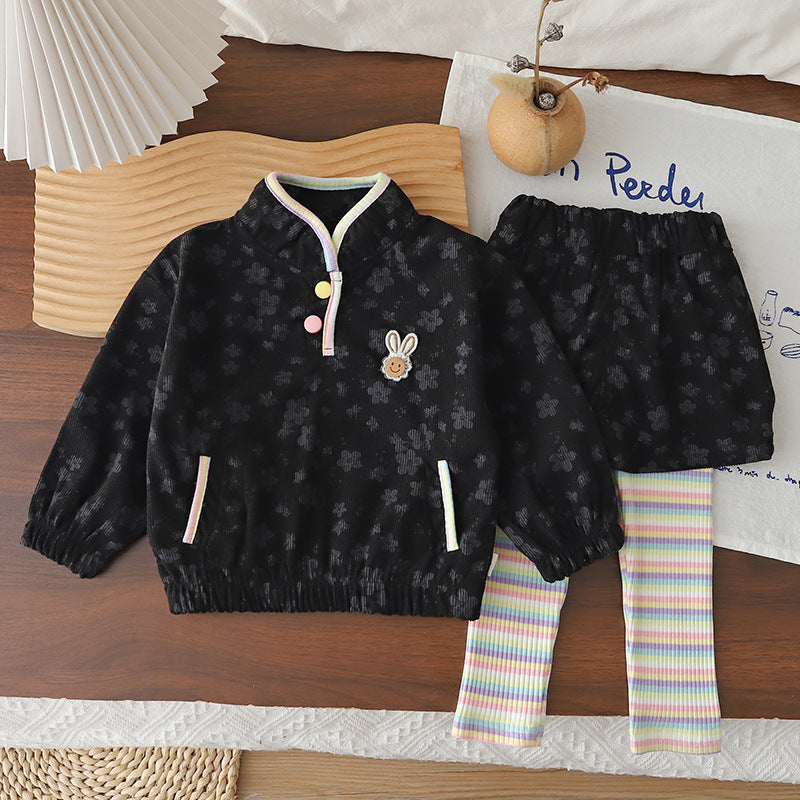 Children's corduroy long sleeved two piece baby girl casual clothes