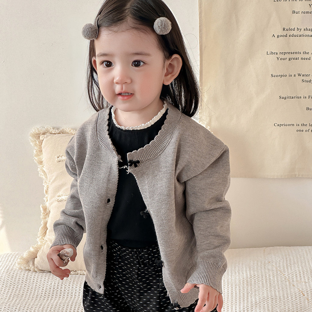 Girls' Set Spring Knit Cardigan Stylish Baby Top Toddler Wide-Leg Pants Outing Clothes
