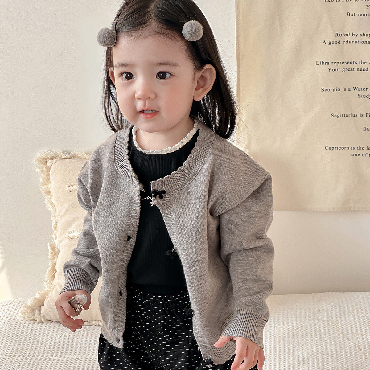 Girls' Set Spring Knit Cardigan Stylish Baby Top Toddler Wide-Leg Pants Outing Clothes