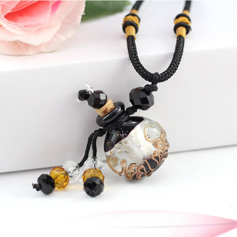 Murano Glass Perfume Necklace (with cord), essential oil jewelry bottle ,perfume bottle jewelry ,necklace