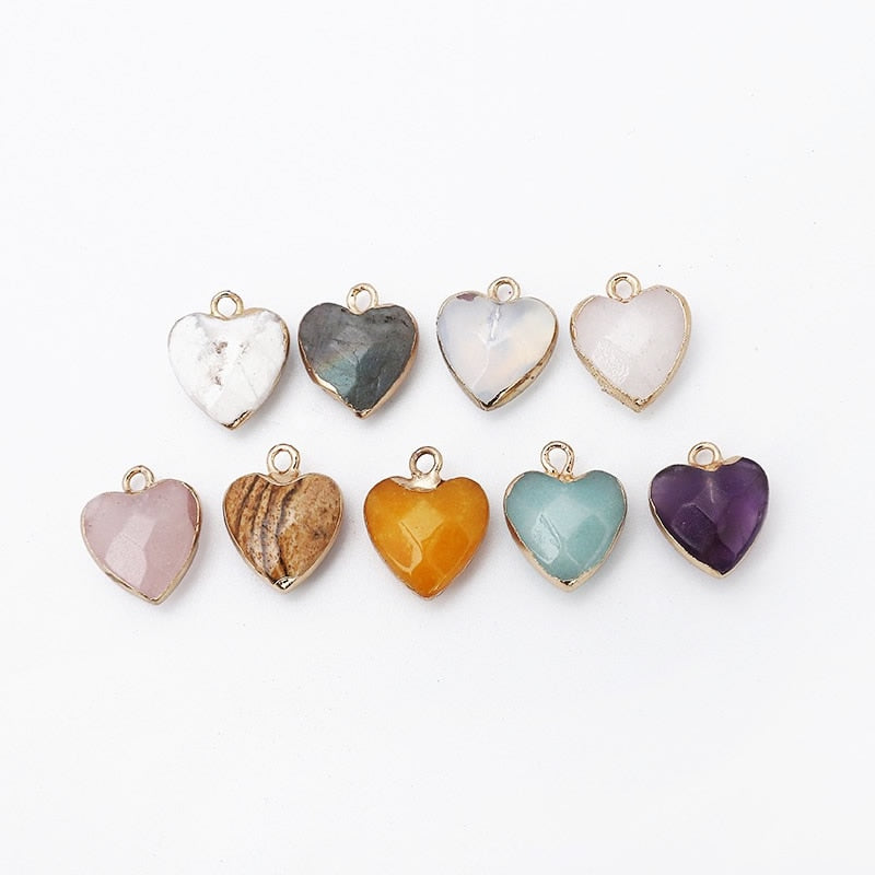 Women Jewelry  12.5mm Small Lovely Heart Pendant Labradorit Aventurine Opal Rose Crystal Quartz Stone Pendant DIY for Necklace