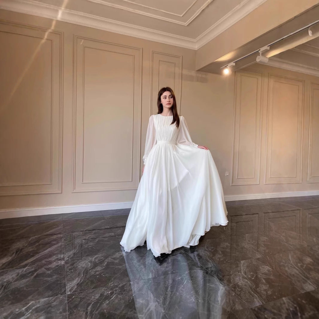 French Court Style White Double Layer Chiffon Full Skirt Princess Fairy Long Dress