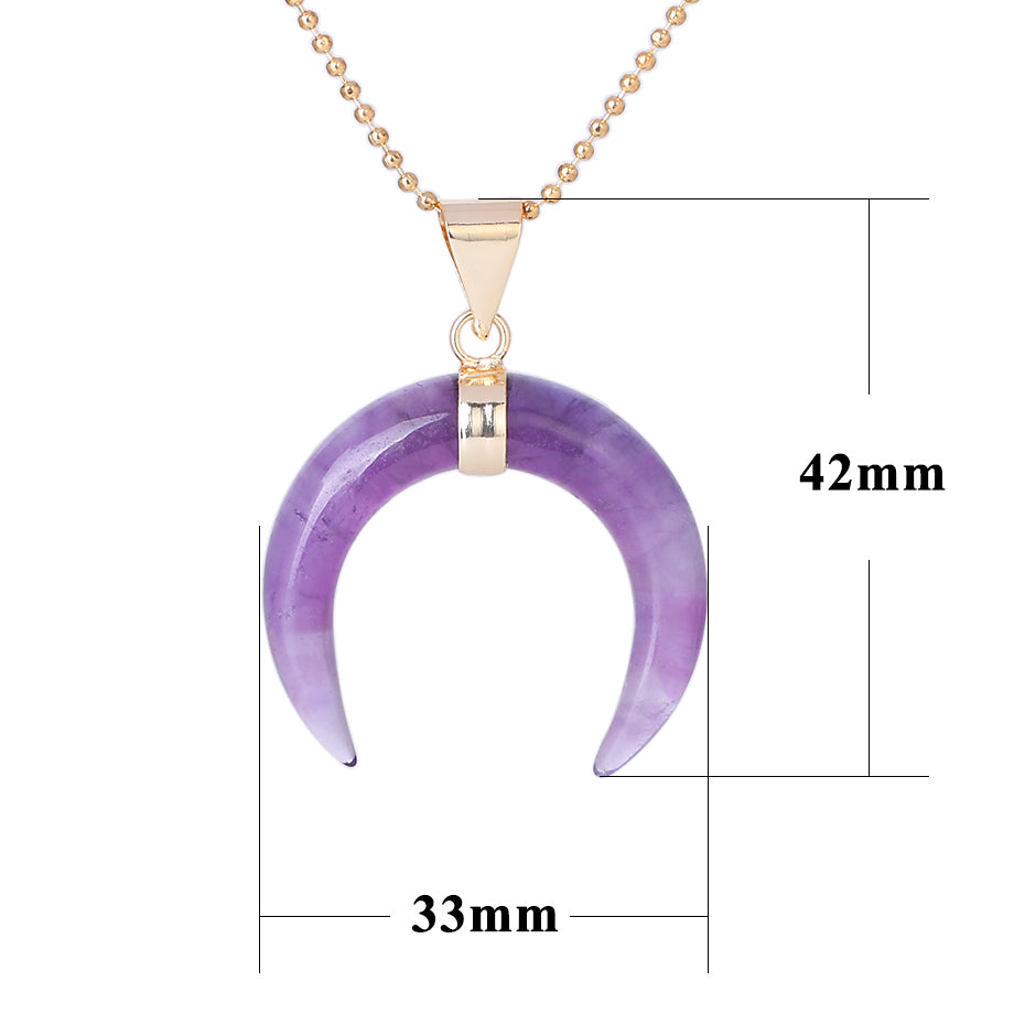 Natural Stones Crescent Moon Necklaces Pendants Purple Crystal Pink Quartz White Stone Gold Color Reiki Women Jewelry