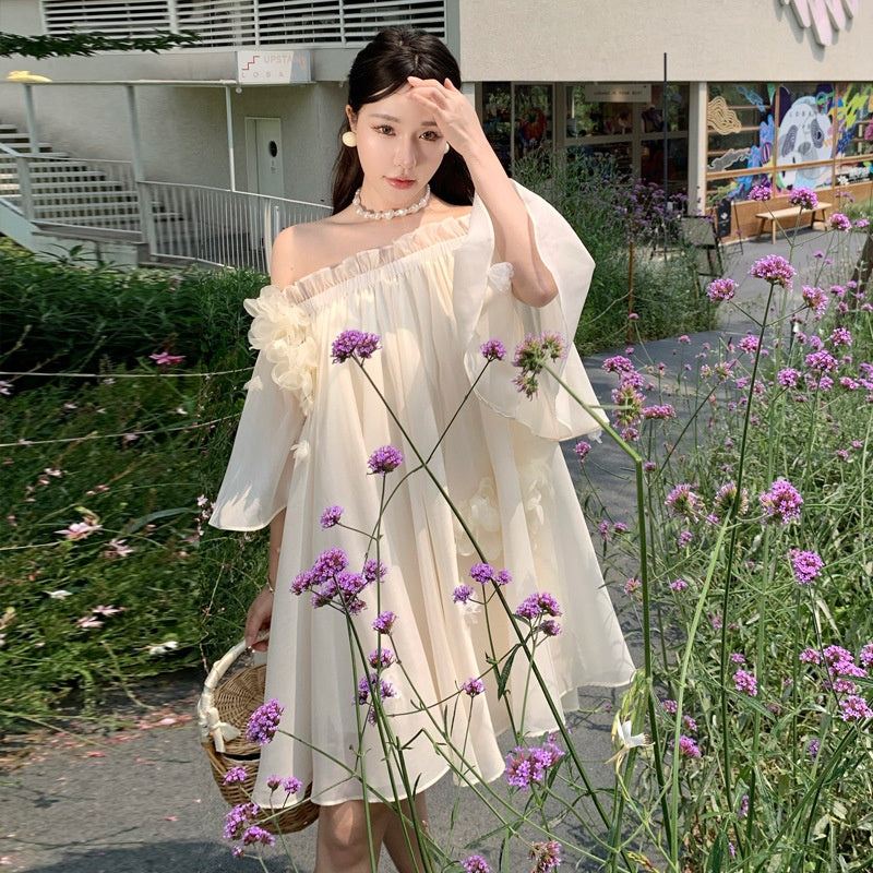 Elegant Vacation Style Dress One-Shoulder Robe Bridesmaid Fairy Dress