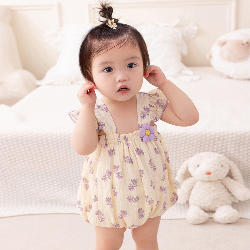 Cute Baby Girl Summer Romper Newborn Infant Double Layer Bodysuit Strap Triangular Diaper Cover