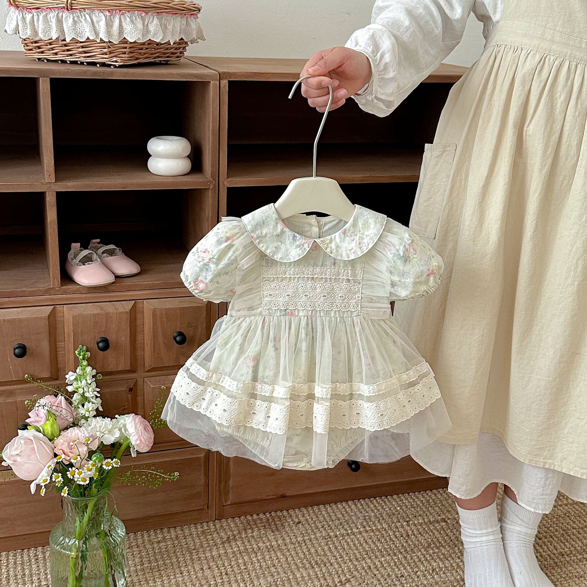 Baby Girl Summer Outfit, Newborn Princess Romper Clothes for 1 Month 100 Days Celebration, A-Class Infant Bodysuit Dress
