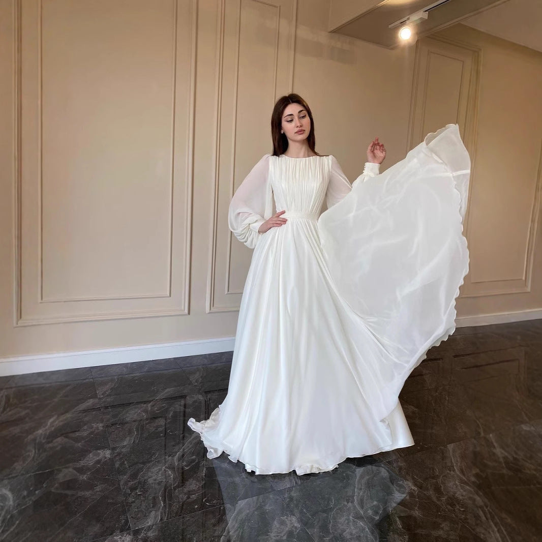 French Court Style White Double Layer Chiffon Full Skirt Princess Fairy Long Dress
