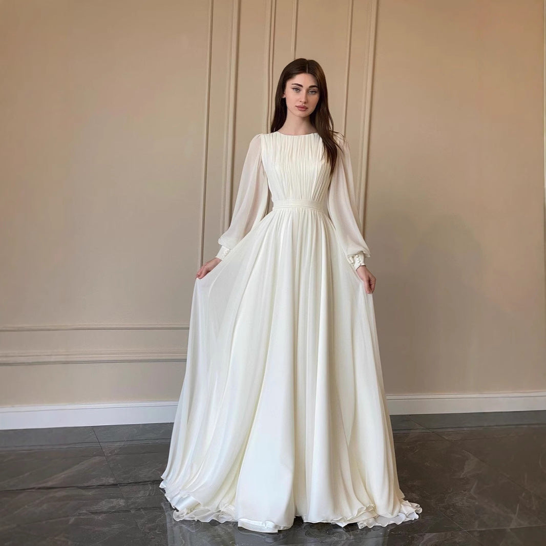 French Court Style White Double Layer Chiffon Full Skirt Princess Fairy Long Dress