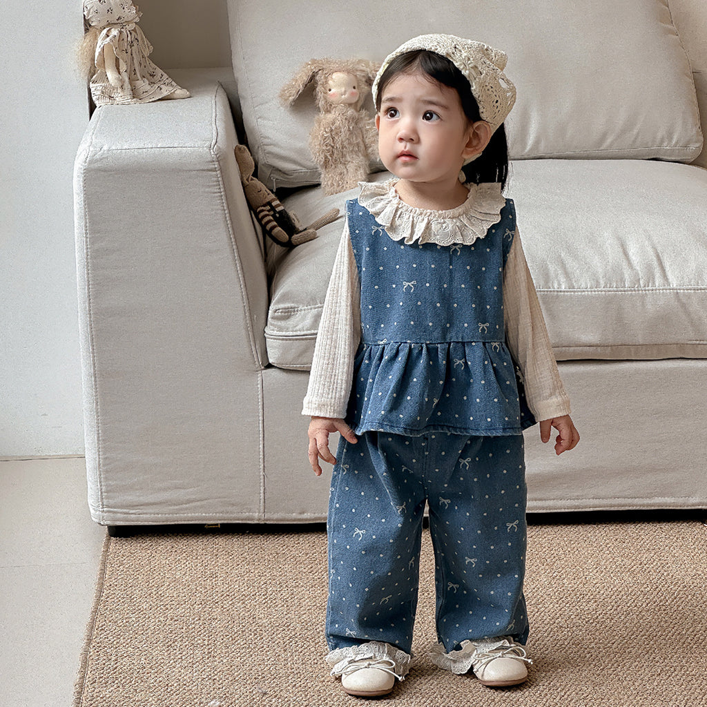 Charming Girls' Outfit Spring New Fashionable Infant Denim Vest Pants Set Bottom Shirt Spring Autumn Baby Clothes
