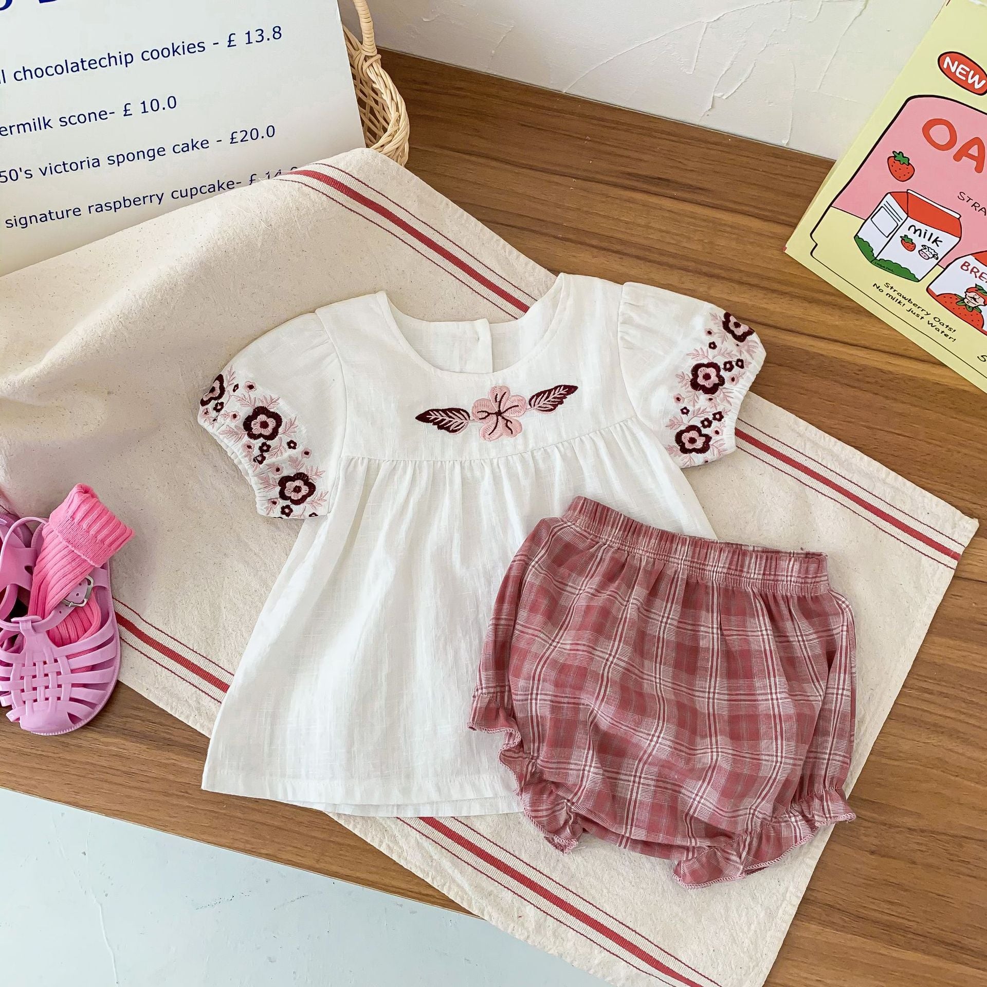 Baby Romper Girls Ethnic Style Outfit Kids Plaid Onesie Clothes Embroidered Summer