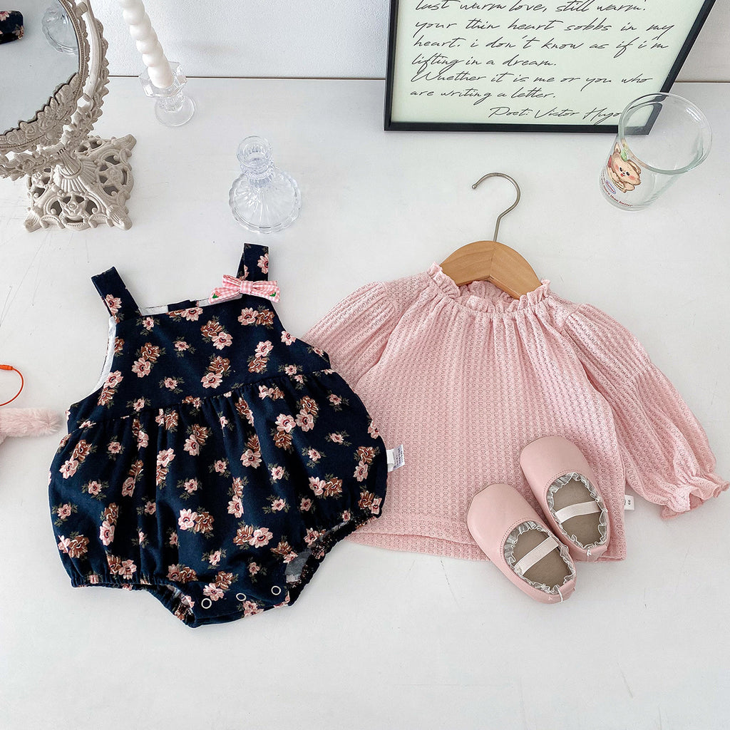 Baby Spring Outfit Stylish Infant Baby Romper Floral Onesie 2-Piece Set Spring Autumn Clothes