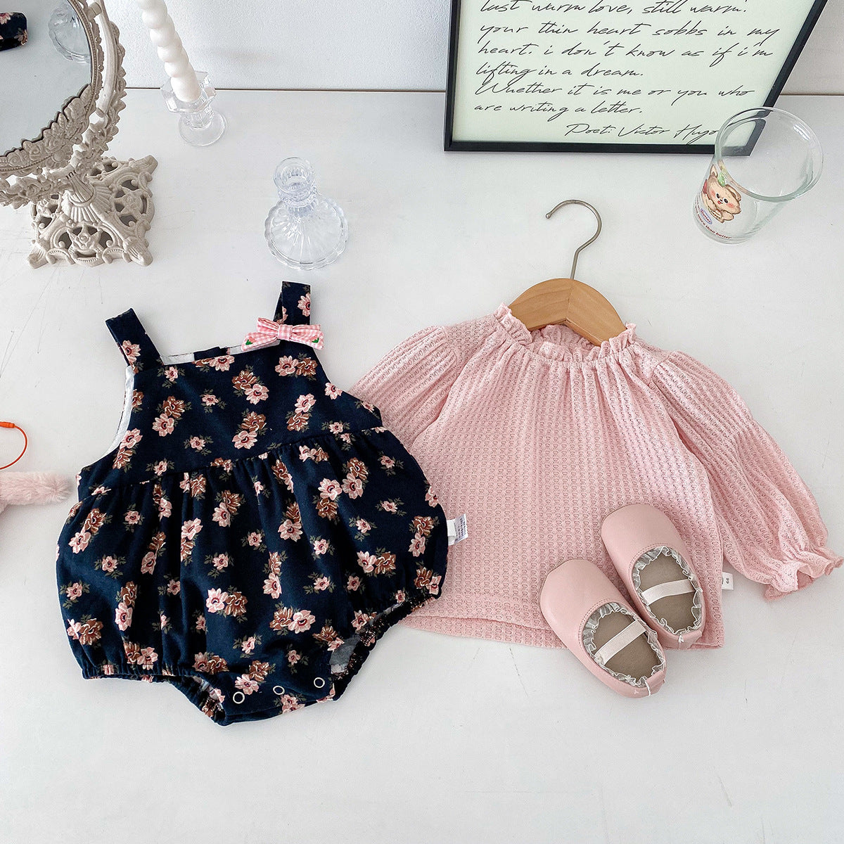 Baby Spring Outfit Stylish Infant Baby Romper Floral Onesie 2-Piece Set Spring Autumn Clothes