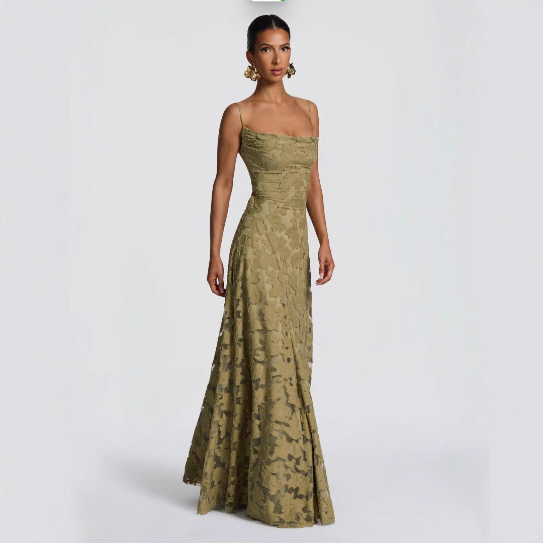 Lace halter dress with tie detail, unique design, women's mid-length fairy dress for spring, casual vacation wear