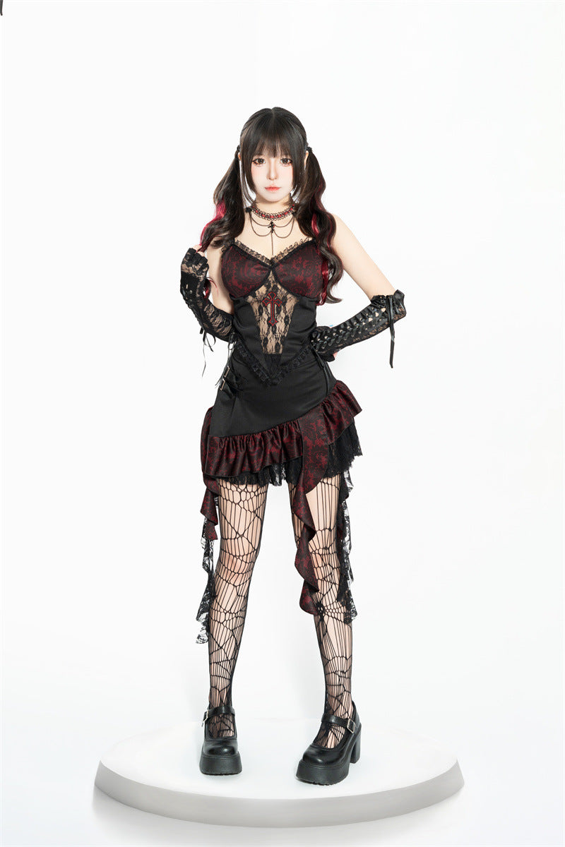 Halloween Dark Style Vampire Cosplay Duchess Lady Strap Top Sexy Performance Outfit
