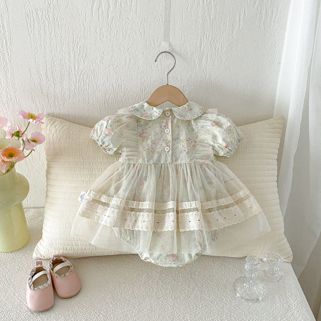 Baby Girl Summer Outfit, Newborn Princess Romper Clothes for 1 Month 100 Days Celebration, A-Class Infant Bodysuit Dress