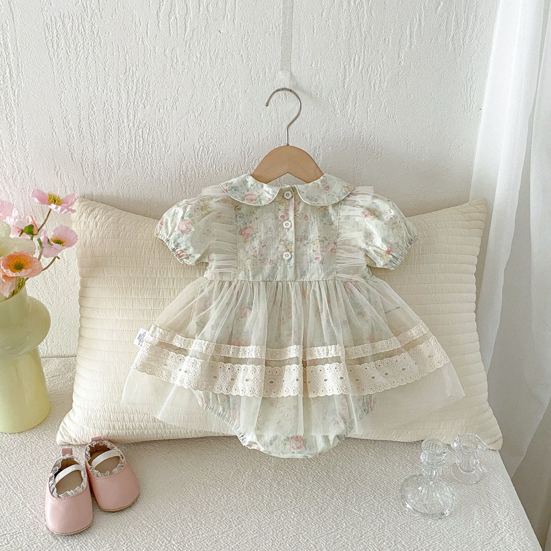Baby Girl Summer Outfit, Newborn Princess Romper Clothes for 1 Month 100 Days Celebration, A-Class Infant Bodysuit Dress