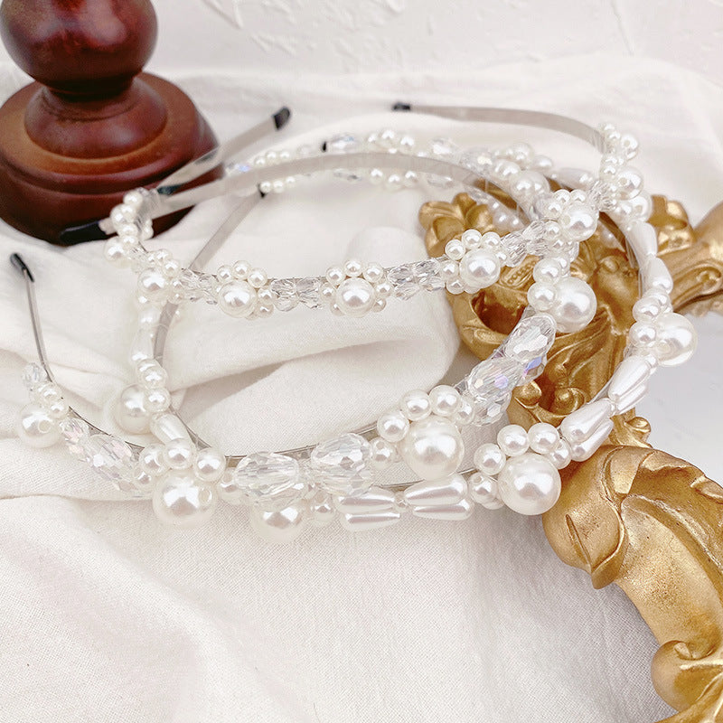Korean Crystal Pearl Headband Female All-Match Hairpin Super Fairy Hairpin Out Headband