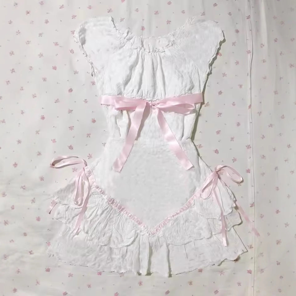 Sweet Fresh Fairy Style Bow Lace Versatile Women's Dress