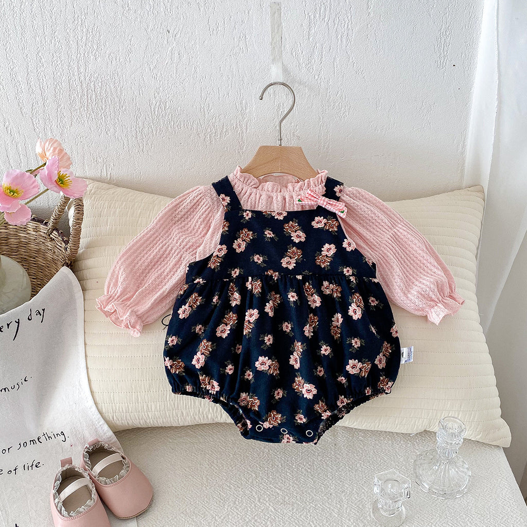Baby Spring Outfit Stylish Infant Baby Romper Floral Onesie 2-Piece Set Spring Autumn Clothes