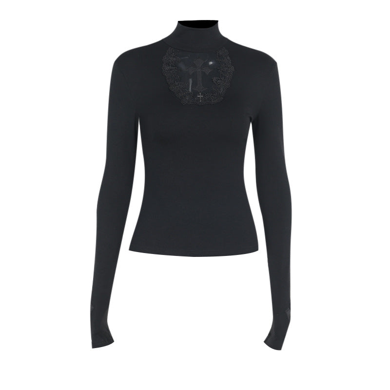 Dark Chic Sexy Fitted Hollow-Out Cross Long Sleeve Top