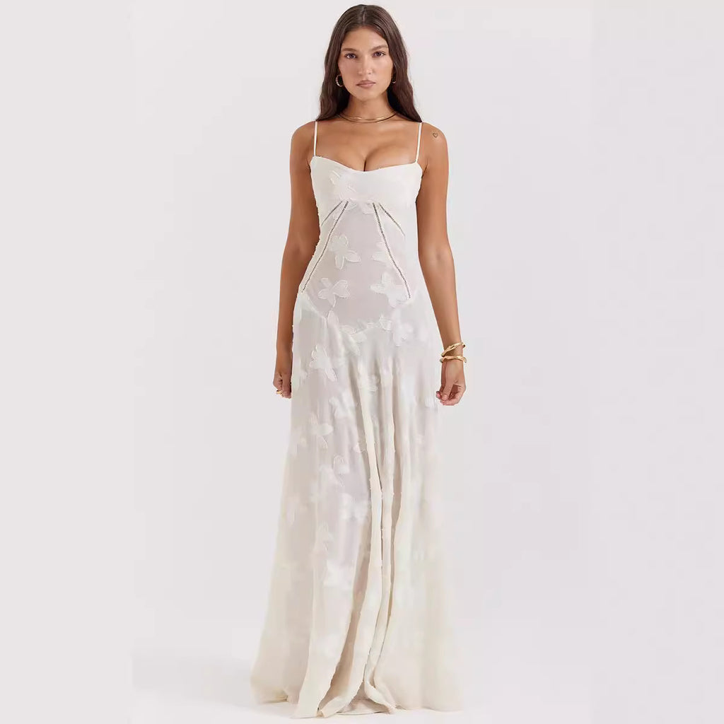 Lace Strap Backless Mini Dress for Women, New Fashion Autumn Fairy Dress, Casual Vacation Mid-Length Dress
